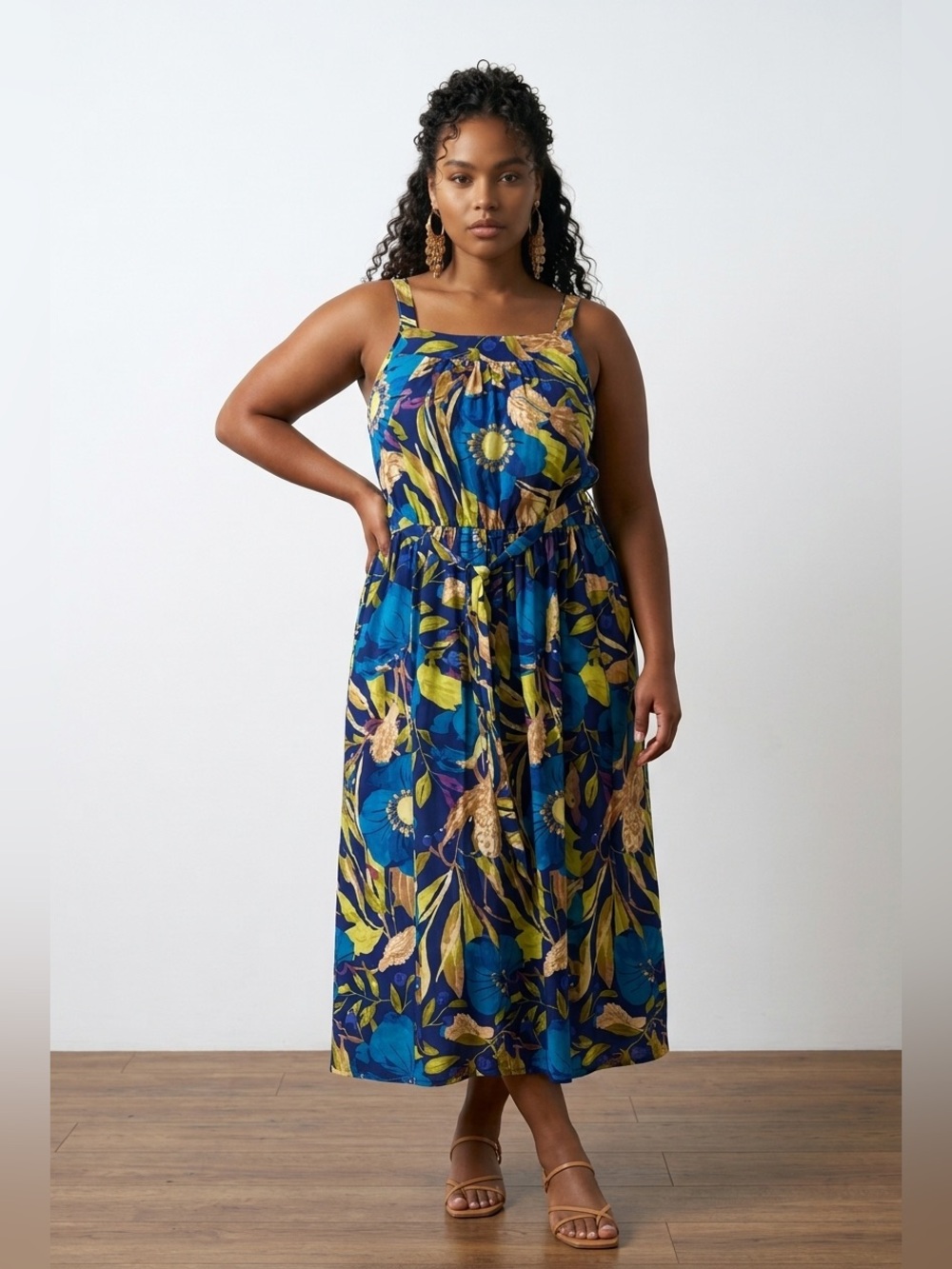 Blue Floral Maxi Dress | 100% Cotton | Tie Waist | Boho Vacation Dress